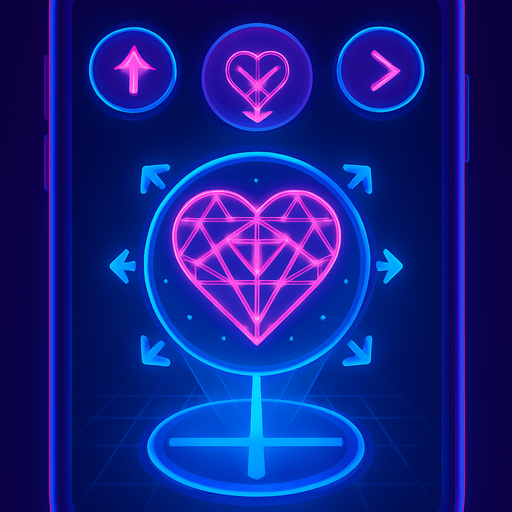 Spherical round directional arrows Neon cyberpunk mobile game trackpad too down flat 3d 2d hologram futuristic magic occult chic