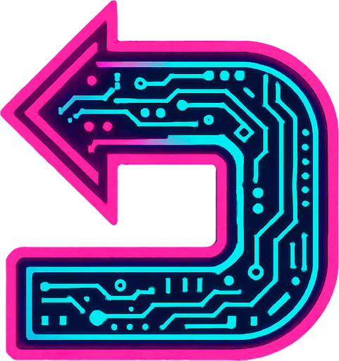 Cyberpunk style return symbol.
In-Game asset.  2d.  High contrast.  No shadows