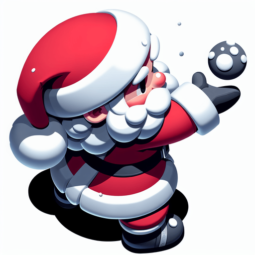 Santa gearing up to throw a snowball, viewed from above and facing forward Single Game Texture. In-Game asset. 2d. Blank background. High contrast. No shadows.