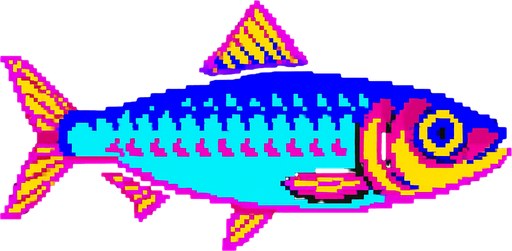 A sardine. 80s arcade machine graphics. 
Swimming Side profile.
In-Game asset.  2d.  High contrast.  No shadows