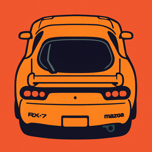 Turuncu mazda rx7 arkasi ama yukaridan
In-Game asset.  2d.  High contrast.  No shadows