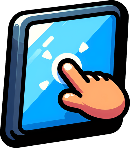 мультяшный палец нажатие по экрану.
Single Game Texture. In-Game asset. 2d. Blank background. High contrast. No shadows.