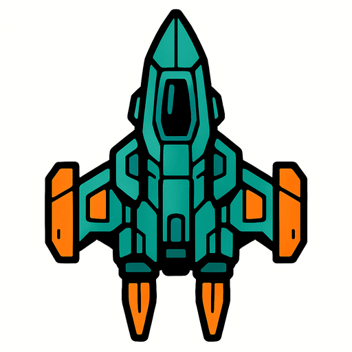 vertical spaceship.
In-Game asset.  2d.  High contrast.  No shadows
