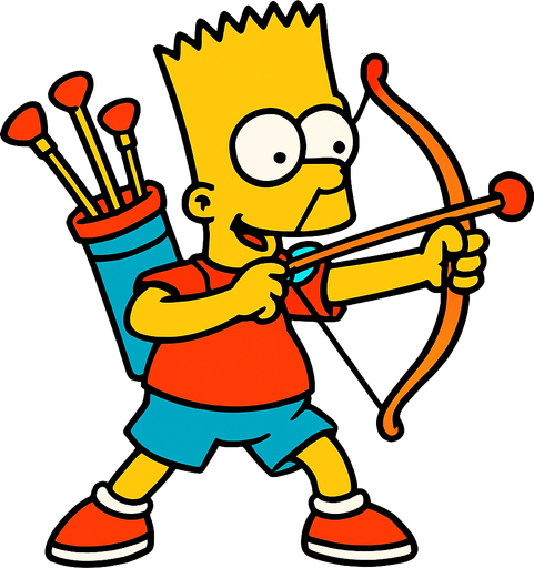 Bart holding a toy bow and has a quiver full of toy arrows.
In-Game asset.  2d.  High contrast.  No shadows