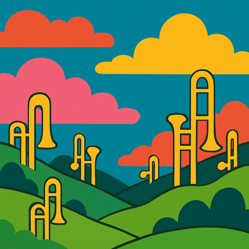 make a episode complete background for trambone game but without any text..
In-Game asset.  2d.  High contrast.  No shadows