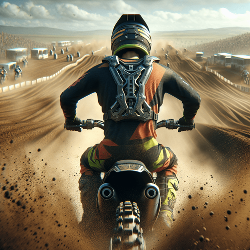 Photorealistic crossmotor racer, from back and verytop view