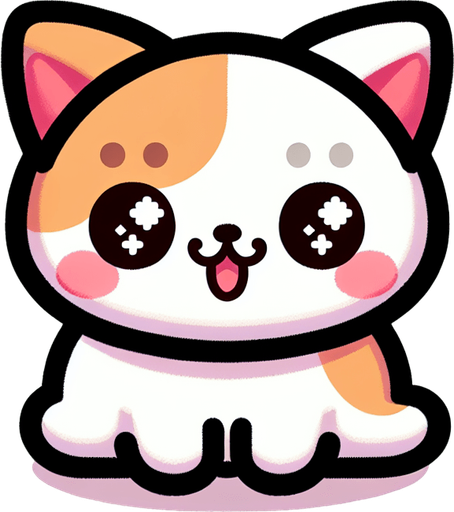 kawaii style kitten.
Single Game Texture. In-Game asset. 2d. Blank background. High contrast. No shadows.