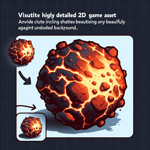 asteroid with fire cracks.
Single Game Texture.  In-Game asset.  2d.  Blank background.  High contrast.  No shadows