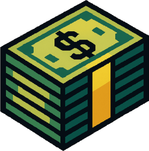 money pixel art.
In-Game asset.  High contrast.  No shadows