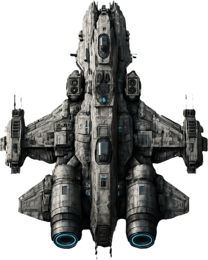 Uzay temalı Savaş Gemisi, gerçekçi, yazısız üstten görünüm. 
In-Game asset.  High contrast.  No shadows