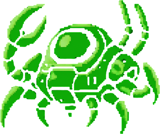 green crab style alien ship. side scroller image.
In-Game asset.  2d.  High contrast.  No shadows