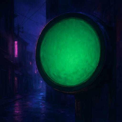 semi-realistic comic book style, moody neon lighting, lo-fi urban atmosphere, rich textures, cinematic framing, purple and blue tones, soft gradients, ambient reflections