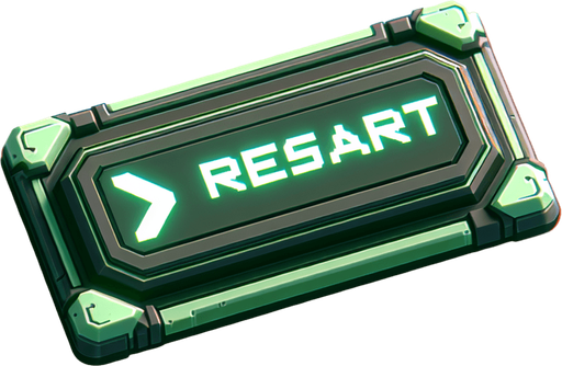 futuristic video game green long rectangle button with the text saying "RESTART".
Single Game Texture. In-Game asset. 2d. Blank background. High contrast. No shadows.