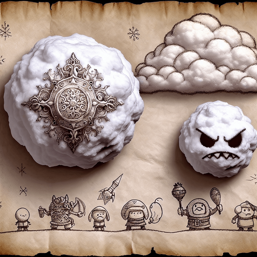 a pergament with a snowball and two clouds, in one cloud is a powerful shield hidden, in a other cloud is a grinding grinch with a bomb.  There is the text: "Everything can be hidden in the clouds. Throw a snowball to see what is there."