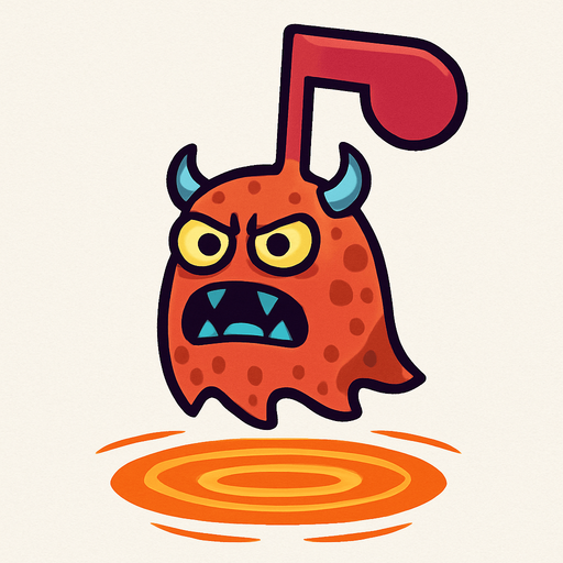 MÜZİK NOTASI ŞEKLİNDE BİR UZAYLI CANAVAR ÇİZ  BU KARAKTER IŞINLANABİİYOR, AYAKSIZ. SİYAH KULLANMA. GÜLMESİN
In-Game asset.  2d.  High contrast.  No shadows