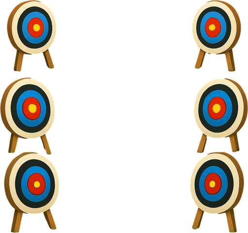 Haz el cesped del medio de un verde mas amarillo. añade dianas de tiro a las lados sobre los arbustos dos de cada lado.