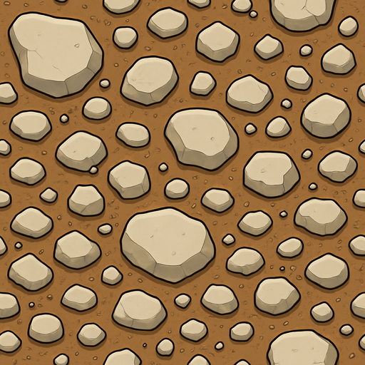 Tierras con piedras, ocupar toda la imagen, visto desde arriba.
In-Game asset.  2d.  High contrast.  No shadows