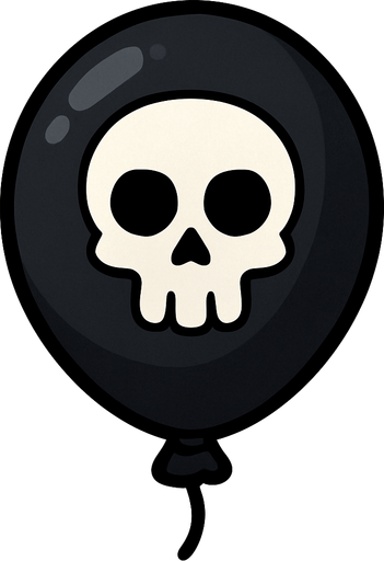 Black Ballon with white skull on.
In-Game asset.  2d.  No shadows
