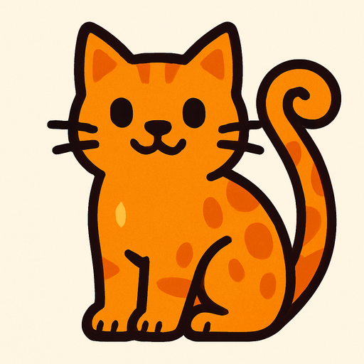 Chat (animal), au pelage couleur fruit.
In-Game asset.  2d.  High contrast.  No shadows