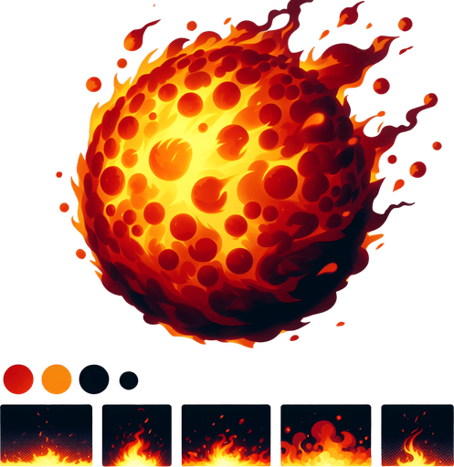 Fireball.
Single Game Texture. In-Game asset. 2d. Blank background. High contrast. No shadows.