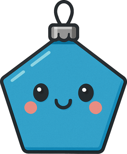 Perfectly pentagon blue Christmas decoration with cute happy face. Cartoon style. Cute art style. Simple vector style.