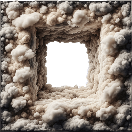 frame made of cozy clouds, it fill the complete screen, in the center is black only, on black background