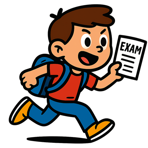 "student running", "exam", "school kid run".
In-Game asset.  2d.  High contrast.  No shadows