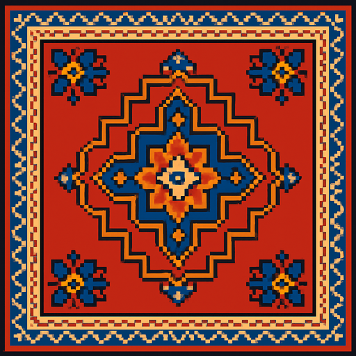Create carpet from Iran with pixel art.
In-Game asset.  2d.  High contrast.  No shadows