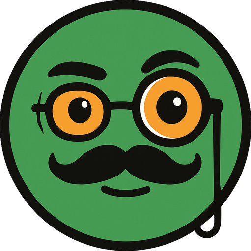 a green circle that is very smart and has a monocle and has orange eyes.
In-Game asset.  2d.  High contrast.  No shadows
