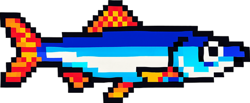 An anchovy. 80s arcade machine graphics. 
Swimming Side profile. White background. 
In-Game asset.  2d.  High contrast.  No shadows