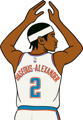 Make player shai gilgeous Alexander in a white thunder uniform and white headband