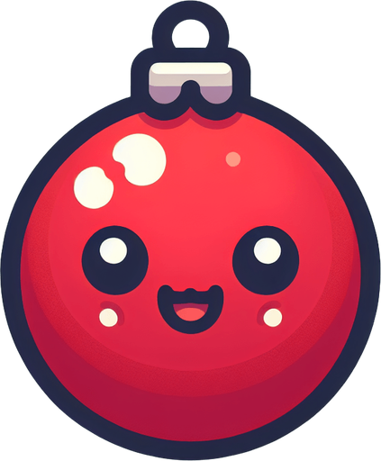 Perfectly circle bright RED Christmas decoration with cute happyy face. Cartoon style. Cute art style. Simple vector style. No Shadows.
Single Game Texture. In-Game asset. 2d. Blank background. High contrast. No shadows.