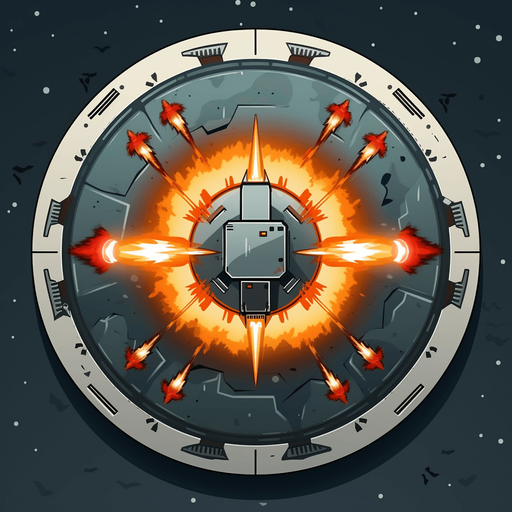 Extra missile powerup circle. Missile and plus sign.
Single Game Texture. In-Game asset. 2d. Pixelart. White background. Blank background. Low detail. High contrast.