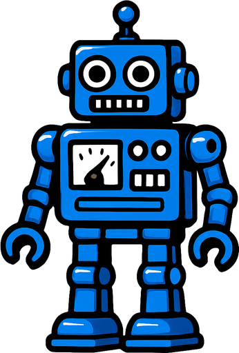 A blue robot toy.
In-Game asset.  2d.  High contrast.  No shadows