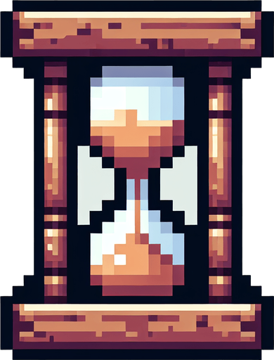 a sand clock pixel style..
Single Game Texture. In-Game asset. 2d. Blank background. High contrast. No shadows.