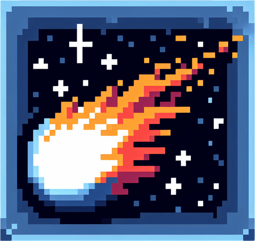 8-bit. cartoon. commet tail. in-game asst. Single Game Texture. In-Game asset. 2d. Blank background. High contrast. No shadows.