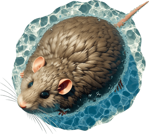 Water rat swimming top down view.
Single Game Texture.  In-Game asset.  2d.  Blank background.  High contrast.  No shadows