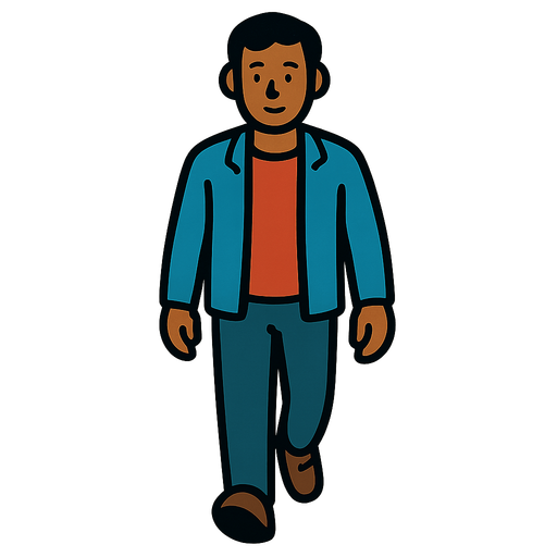 A pedestrian, walking down the street facing forwards.
In-Game asset.  2d.  High contrast.  No shadows