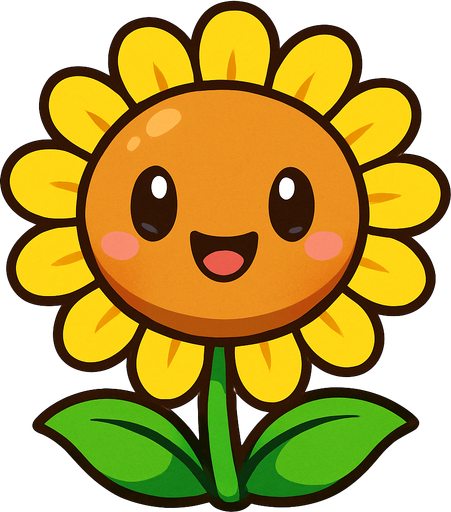 a sun flower whit pvz 3 whit kawaii face.
In-Game asset.  2d.  High contrast.  No shadows