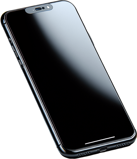 Photorealistic iphone smartphone with full blackscreen, front view.