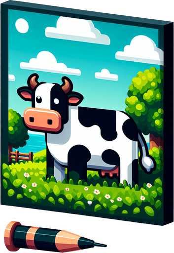 a cow.
Single Game Texture. In-Game asset. 2d. Blank background. High contrast. No shadows.