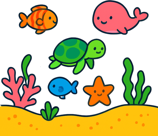 Fond d'écran océan mignon.
In-Game asset.  2d.  High contrast.  No shadows