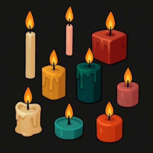Pack of different candles.
In-Game asset.  High contrast.  No shadows. 3D