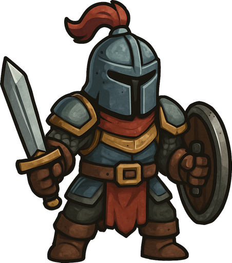 in game asset, colored, 2d warrior, face covered with helmet