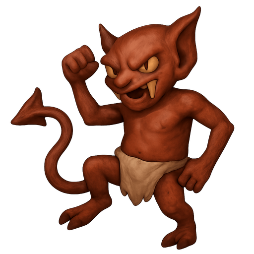 Realistic Imp. No background. Transparent background. Blank background. No shadows. 2d. In-Game asset. flat