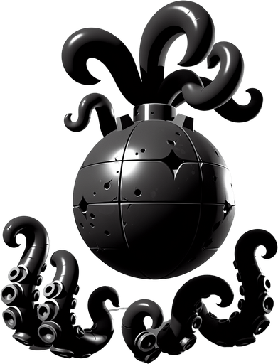 爆弾クラーケン.
Single Game Texture. In-Game asset. 2d. Blank background. High contrast. No shadows.
