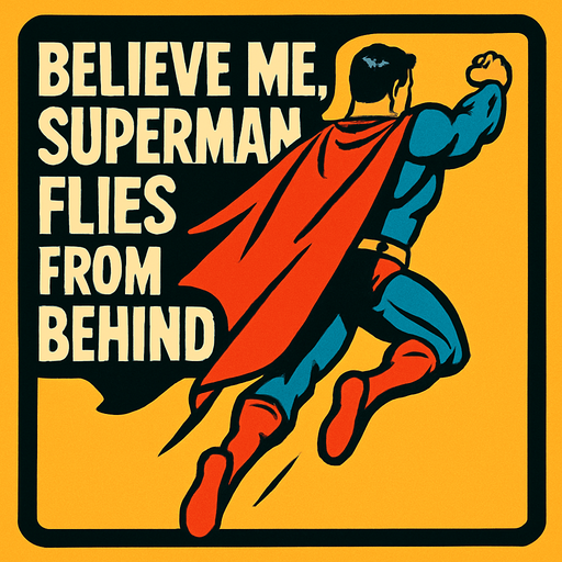 Believe me, Superman flies from behind.
In-Game asset.  High contrast.  No shadows