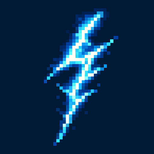Creame un rayo electrico pixelar.
In-Game asset.  2d.  High contrast.  No shadows