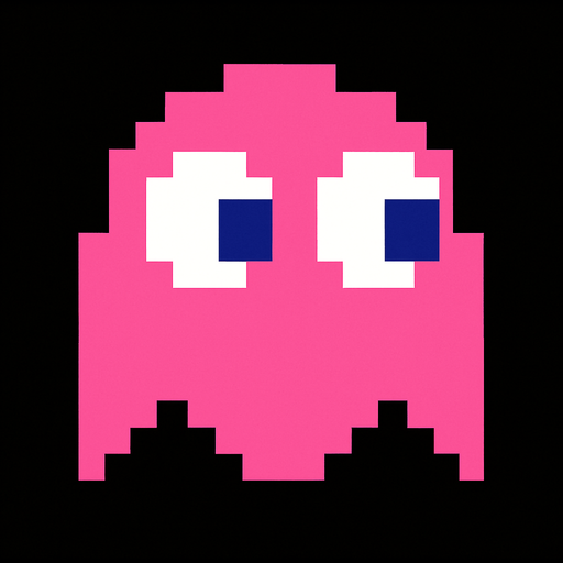 Pacman pink ghost.
In-Game asset.  2d.  High contrast.  No shadows