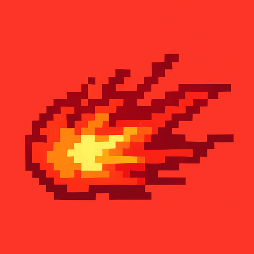 Ráfaga de fuego roja en pixel art.
In-Game asset.  2d.  High contrast.  No shadows